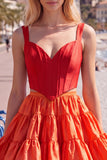 Pink Fuchsia A-Line Corset 2 Piece Thick Straps Short Cocktail Dress with Ruffles