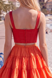 Pink Fuchsia A-Line Corset 2 Piece Thick Straps Short Cocktail Dress with Ruffles