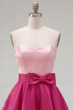 A-Line Navy Purple Satin Sweetheart Ruffled Homecoming Dress with Bow