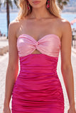 Red Orange Sweetheart Ruched Keyhole Bodycon Short Cocktail Dress
