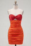 Red Orange Sweetheart Ruched Keyhole Bodycon Short Cocktail Dress