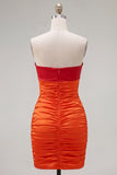 Red Orange Sweetheart Ruched Keyhole Bodycon Short Cocktail Dress