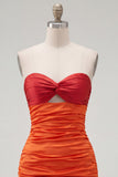 Red Orange Sweetheart Ruched Keyhole Bodycon Short Cocktail Dress