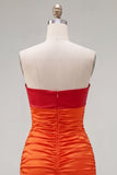 Red Orange Sweetheart Ruched Keyhole Bodycon Short Cocktail Dress