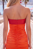 Red Orange Sweetheart Ruched Keyhole Bodycon Short Cocktail Dress