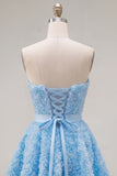 Sweetheart Pink A-Line 3D Floral Short Homecoming Dress with Lace Up Back