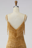 Golden Bodycon Spaghetti Straps Short Cocktail Dress with Fringes