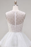 Yellow A-Line Round Neck Tiered Short Cocktail Dress with Pearls