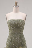 Strapless Blue Bodycon Pearls Cocktail Dress with 3D Flowers