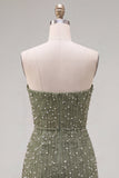 Strapless Blue Bodycon Pearls Cocktail Dress with 3D Flowers