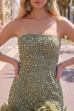 Strapless Blue Bodycon Pearls Cocktail Dress with 3D Flowers