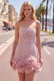 Strapless Blue Bodycon Pearls Cocktail Dress with 3D Flowers