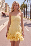 Strapless Blue Bodycon Pearls Cocktail Dress with 3D Flowers