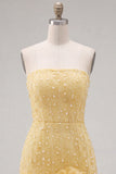 Strapless Blue Bodycon Pearls Cocktail Dress with 3D Flowers