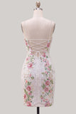 Sparkly White Floral Sequins Lace Up Back Short Homecoming Dress with Slit