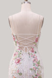 Sparkly White Floral Sequins Lace Up Back Short Homecoming Dress with Slit