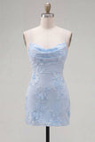 Yellow Bodycon Ruched Spaghetti Straps Floral Embroidery Homecoming Dress