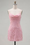 Yellow Bodycon Ruched Spaghetti Straps Floral Embroidery Homecoming Dress