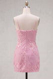 Yellow Bodycon Ruched Spaghetti Straps Floral Embroidery Homecoming Dress