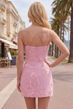 Yellow Bodycon Ruched Spaghetti Straps Floral Embroidery Homecoming Dress