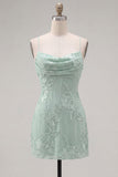 Yellow Bodycon Ruched Spaghetti Straps Floral Embroidery Homecoming Dress