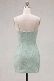 Yellow Bodycon Ruched Spaghetti Straps Floral Embroidery Homecoming Dress