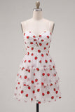 A-Line Pink Keyhole Tiered Ruffled Spaghetti Straps Ruched Homecoming Dress