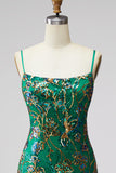 Dark Green Bodycon Floral Ruffled Short Cocktail Dress with Lace Up Back