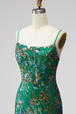 Dark Green Bodycon Floral Ruffled Short Cocktail Dress with Lace Up Back