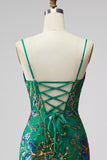 Dark Green Bodycon Floral Ruffled Short Cocktail Dress with Lace Up Back
