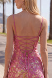 Dark Green Bodycon Floral Ruffled Short Homecoming Dress with Lace Up Back
