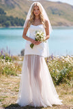 White Sheath Strapless Tulle Maxi Wedding Dress