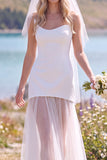 White Sheath Strapless Tulle Maxi Wedding Dress