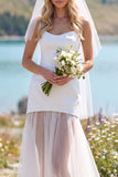 White Sheath Strapless Tulle Maxi Wedding Dress