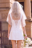 White A-Line Square Neck Sleeveless Mini Elopement Wedding Dress with 3D Flower