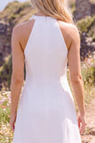 White A-Line High Neck Short Elopement Wedding Dress with 3D Flower