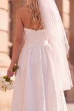 White A-Line Strapless Pleated Tea-Length Elopement Wedding Dress