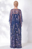 Navy Sheath Floral Round Neck Embroidered Mother Of the Bride Dress