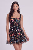 Ivory Floral Corset A-Line Square Neck Mini Graduation Dress