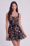 Ivory Corset A-Line Suqare Neck Short Graduation Dress with Embroidery