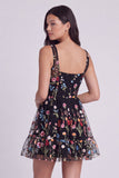 Ivory Floral Corset A-Line Square Neck Mini Graduation Dress