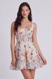 Ivory Floral Corset A-Line Square Neck Mini Graduation Dress