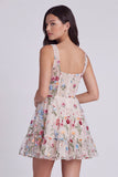 Ivory Floral Corset A-Line Square Neck Mini Graduation Dress