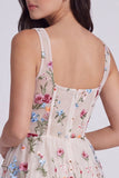 Ivory Floral Corset A-Line Square Neck Mini Graduation Dress