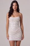 Sparkly Strapless Ivory Bodycon Ruched Bridal Shower Dress with Sequins