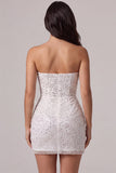 Strapless Bodycon Corset Little White Dress with Sequins