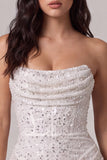 Strapless Bodycon Corset Little White Dress with Sequins
