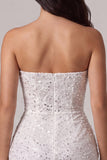 Sparkly Strapless Ivory Bodycon Ruched Bridal Shower Dress with Sequins