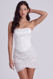 Strapless Corset Bodycon Sequins Little White Dress with Lace Up Back