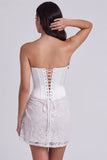 Strapless Corset Bodycon Sequins Little White Dress with Lace Up Back